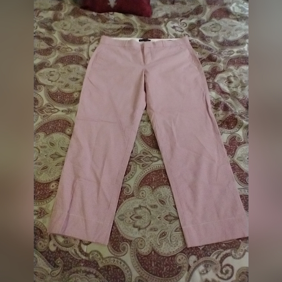 Size 4 Womens Banana Republic Avery Pink/Red/white check pants - Picture 7 of 17